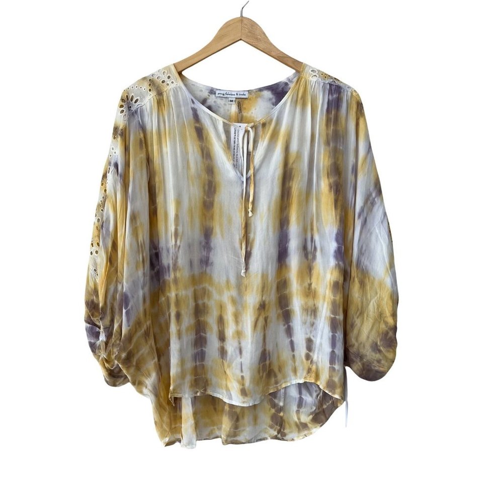 Young Fabulous & Broke Womens Multicolor Tie Dye Balloon Sleeves Blouse XS
